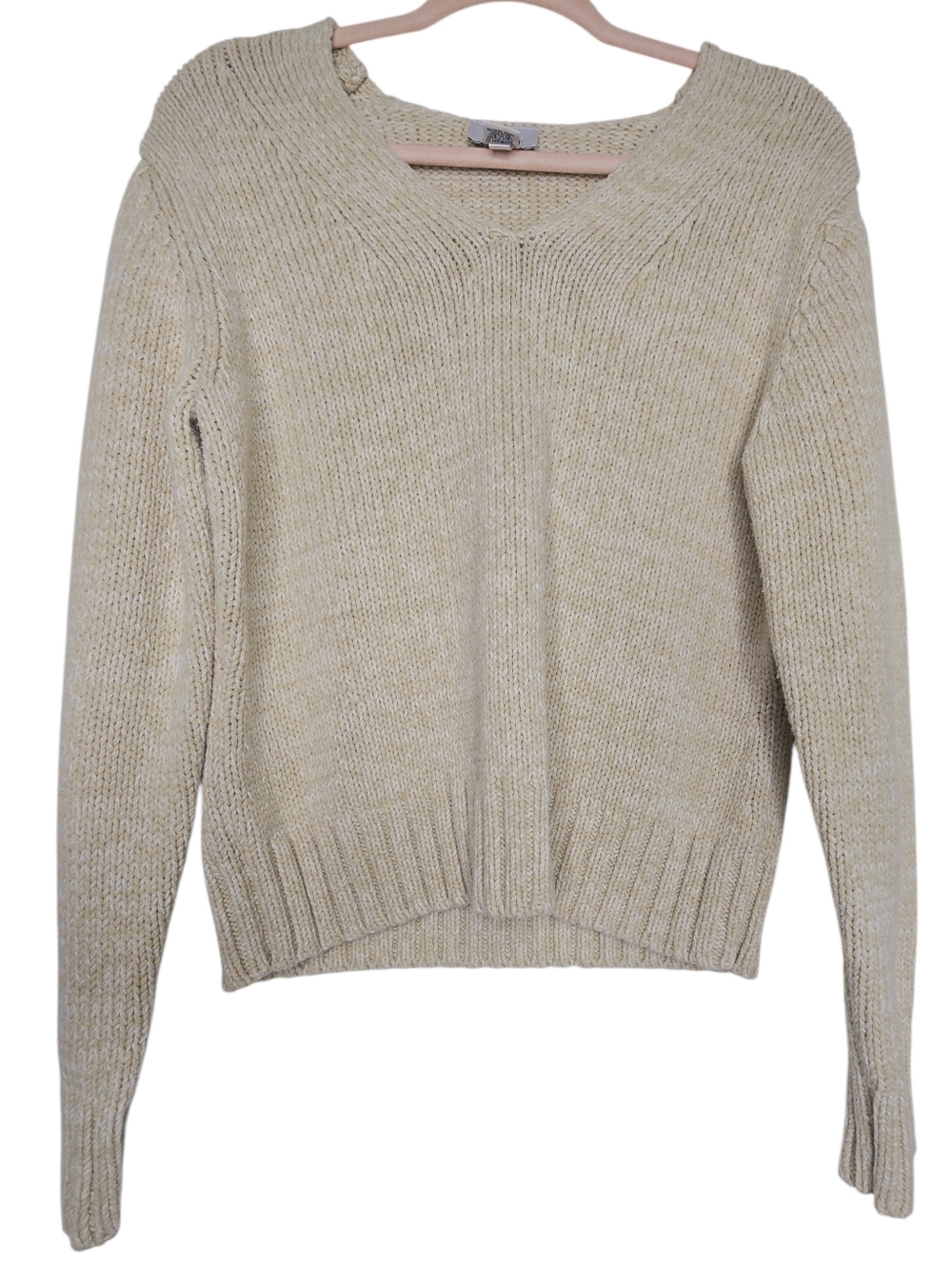 Loft brand women's chunky knit V-neck sweater in a beige